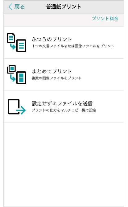 画面の案内にしたがい、プリント方法やカラーモード、用紙サイズなどを選択。