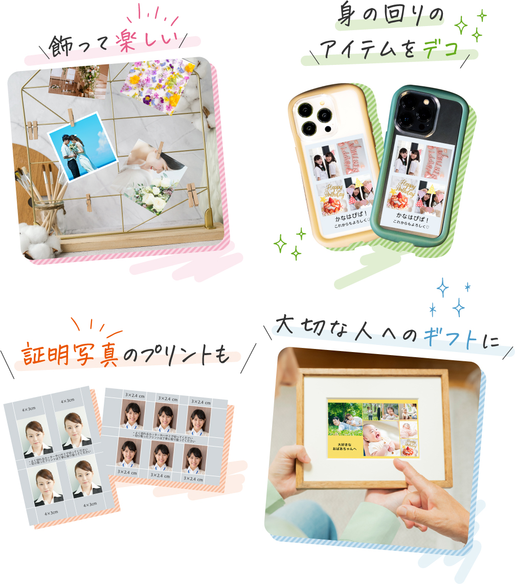 飾って楽しい/身のまわりのアイテムをデコ/大切な人へのギフトに/証明写真のプリントも