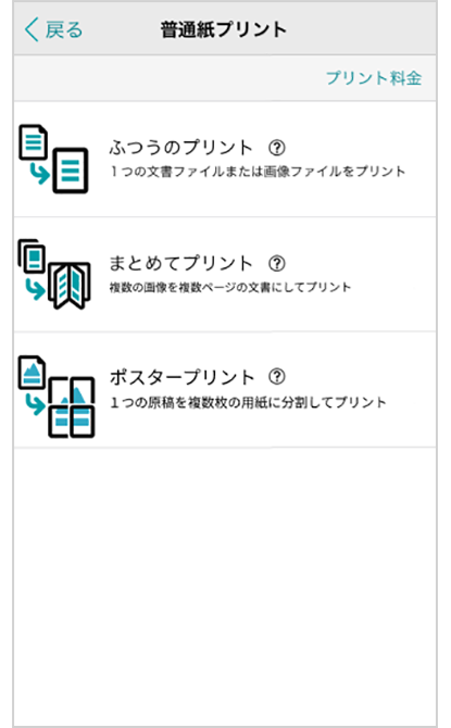 画面の案内にしたがい、プリント方法やカラーモード、用紙サイズなどを選択。