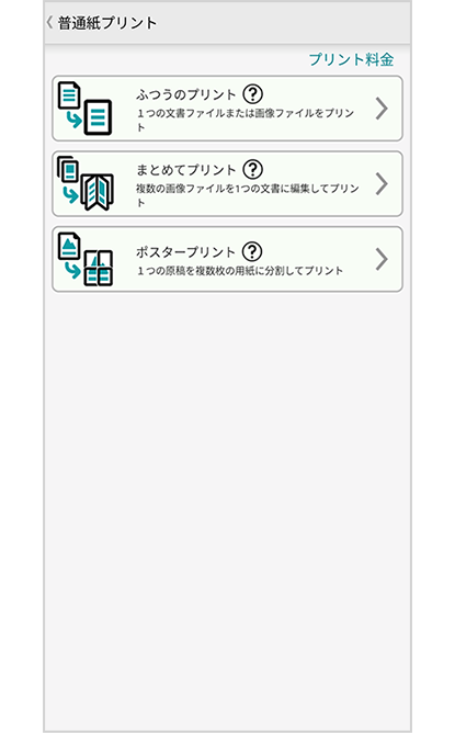 画面の案内にしたがい、プリント方法やカラーモード、用紙サイズなどを選択。