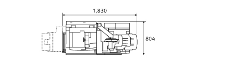 D95 オプションのフィニッシャーD4装着時。上面図。