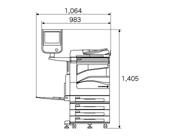 正面図、本体(PFSモデル)＋大型カラー操作パネル装着時。