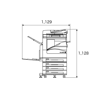 正面図、本体(PFSモデル)＋フィニッシャーA1＋サイドトレイ装着時。