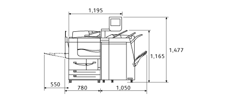 D95 オプションのフィニッシャーD4装着時。正面図。