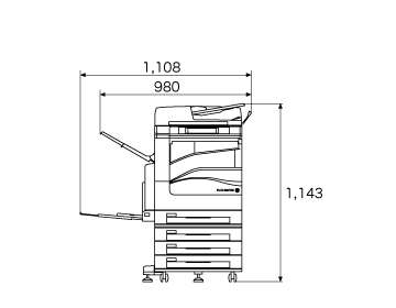 正面図、本体(PFS-PCモデル)＋サイドトレイ装着時。