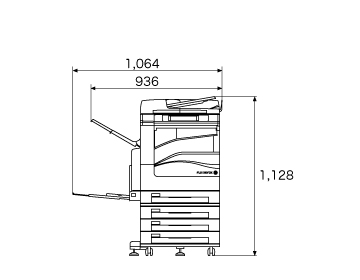 正面図、本体(PFSモデル)＋サイドトレイ装着時。