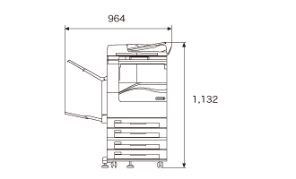 正面図、本体(PFS-4Tモデル)＋サイドトレイ装着時。