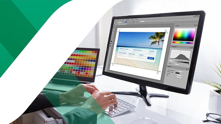 色補正の画面が表示されたモニター