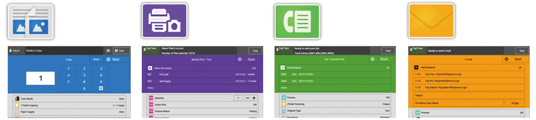 機能ごとにアイコンと、操作画面の色を統一