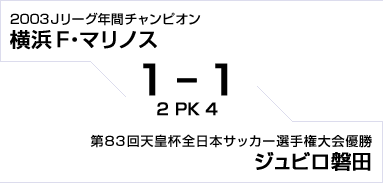 2003Jリーグ年間チャンピオン 横浜 F・マリノス対第83回天皇杯全日本サッカー選手権大会優勝 ジュビロ磐田　1対1　PK戦2対4