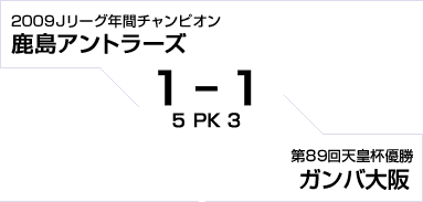 2009Jリーグ年間チャンピオン 鹿島アントラーズ対第89回天皇杯優勝 ガンバ大阪　1対1　PK戦5対3