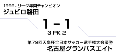1999Jリーグ年間チャンピオン ジュビロ磐田対第79回天皇杯全日本サッカー選手権大会優勝 名古屋グランパスエイト　1対1　PK戦3対2