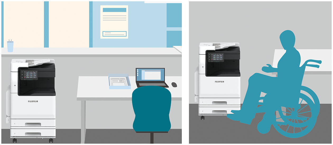 窓口業務や車椅子での利用でも座ったまま操作可能