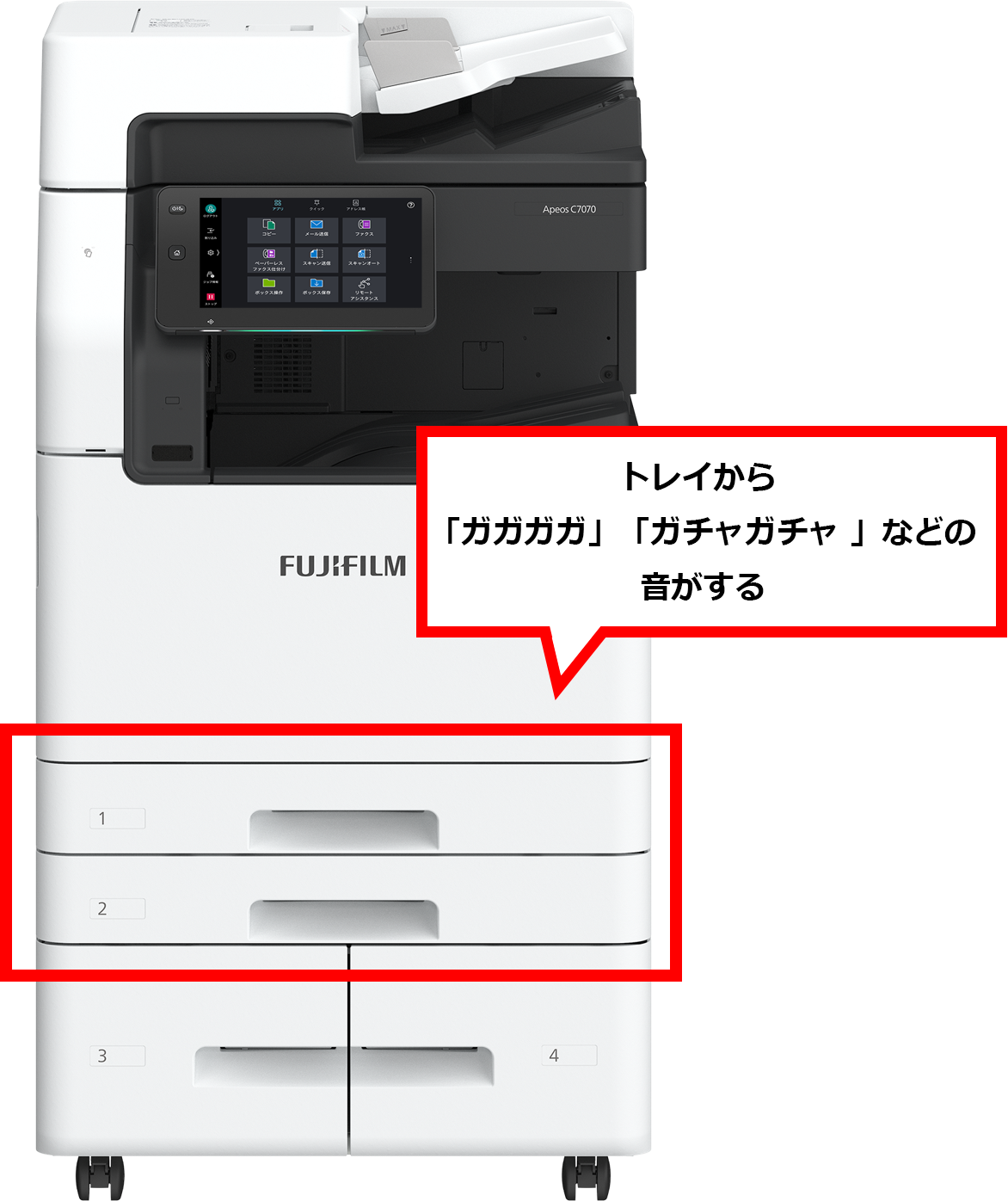 トレイから  「ガガガガ」「ガチャガチャ 」などの 音がする