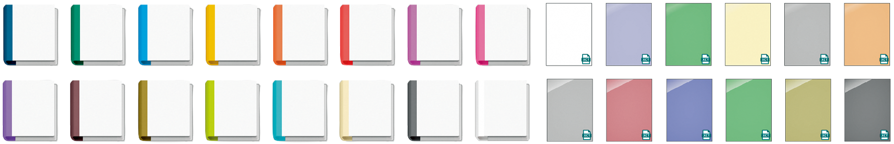 Rows of digital folder icons in various colours