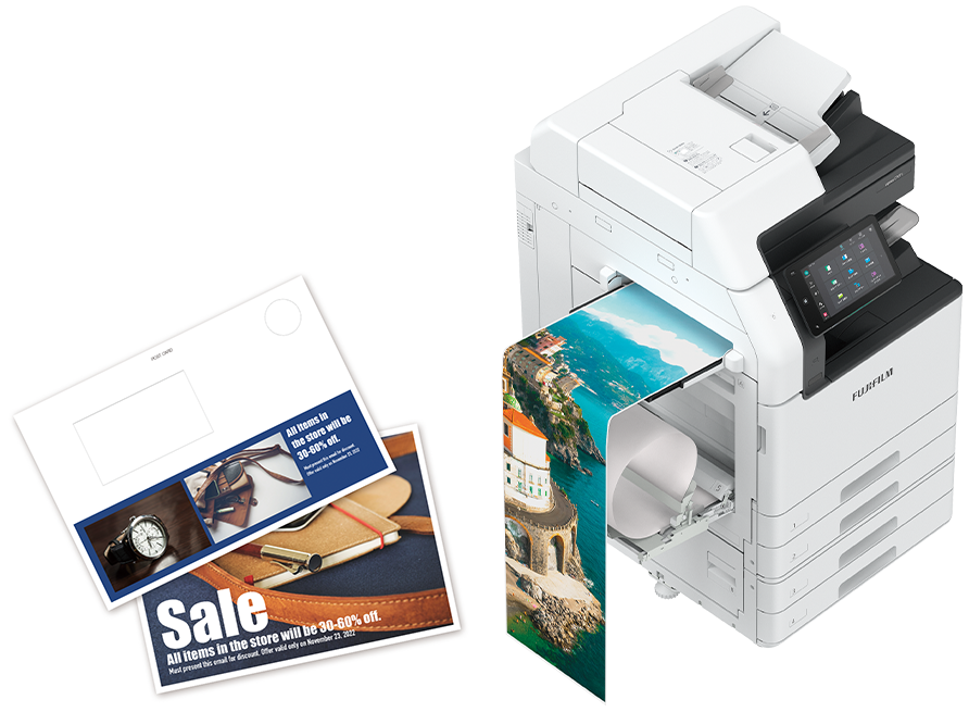 The process of creating long posters and A4-sized proposals using a multifunctional printer.