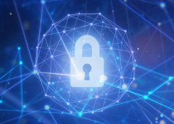 A glowing padlock surrounded by interconnected lines and points, symbolising digital security and network protection.