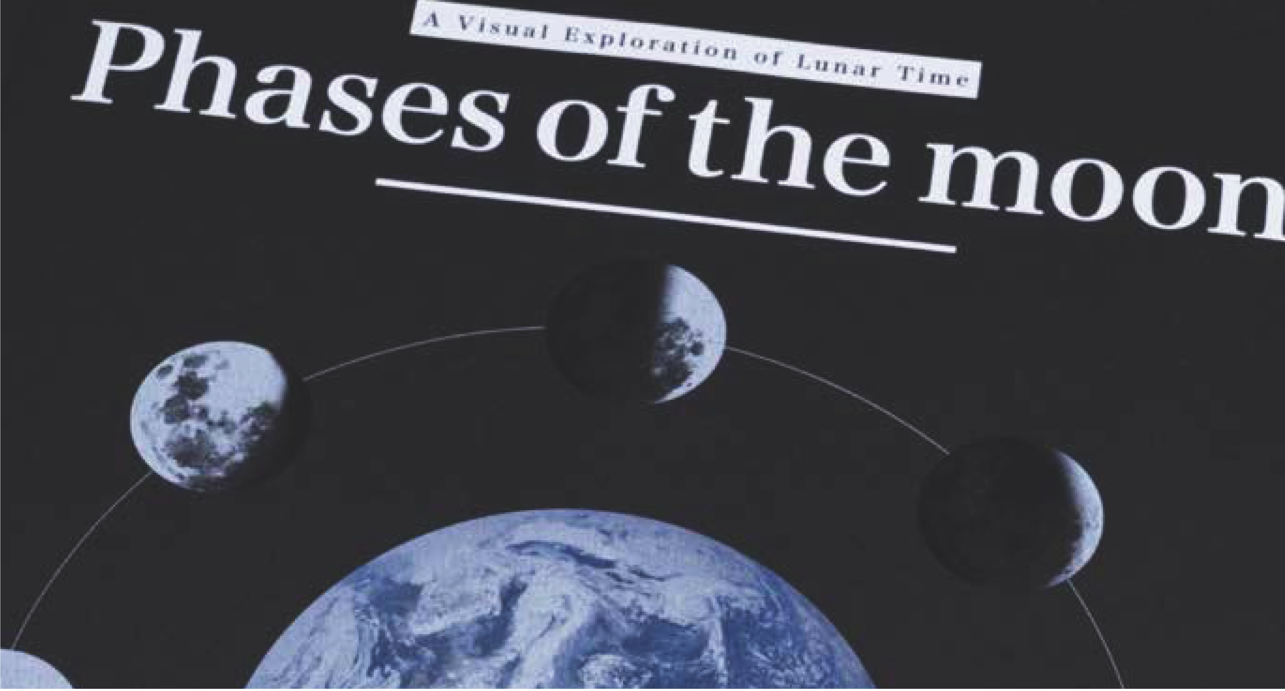 Printed page featuring a lunar phases design on a dark background, showcasing the use of opaque white toner to enhance color vibrancy and contrast in CMYK printing.