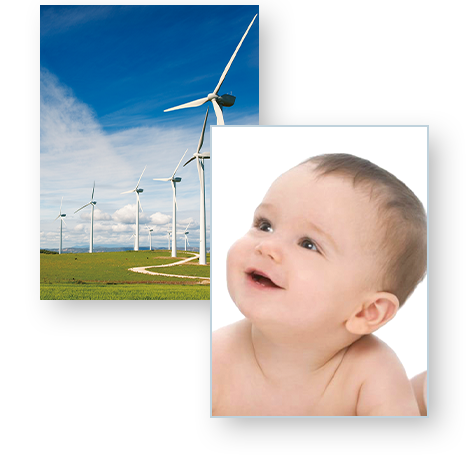 Colorful print samples (a photo of a blue sky, a photo of a baby)