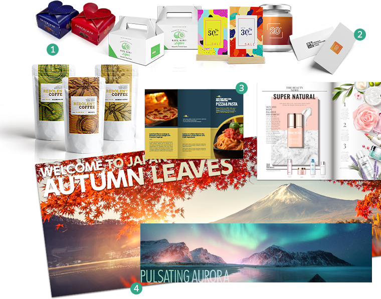 Print sample "A wide variety of paper sizes and post-processing"