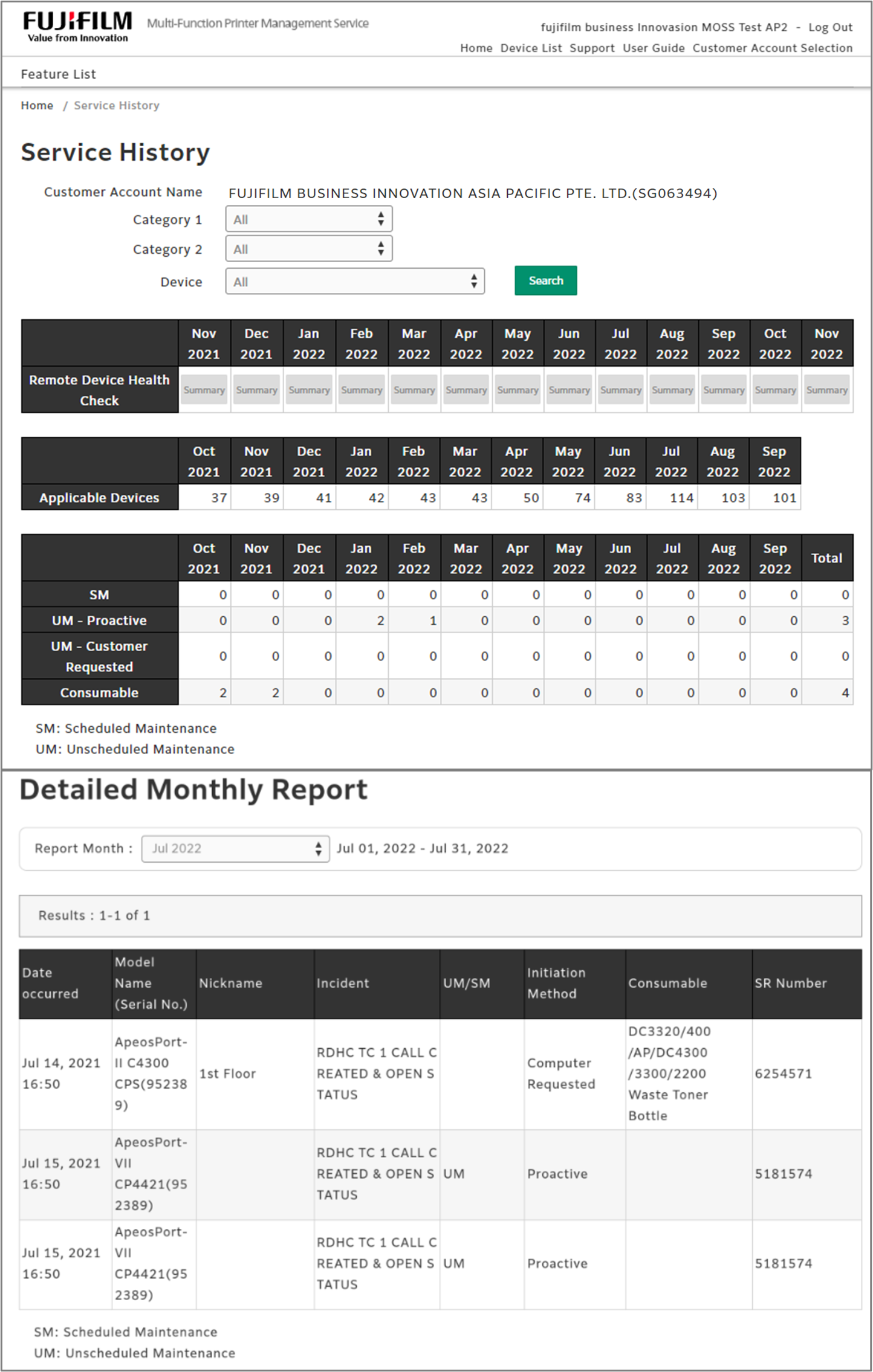 Service History Report