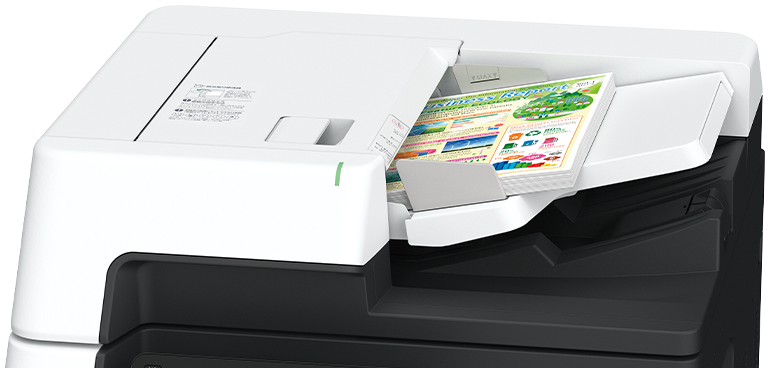 A multifunction printer scanning multiple flyers